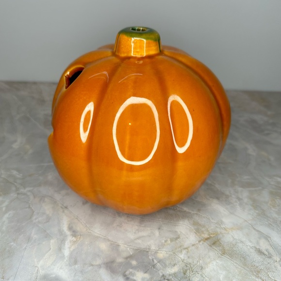 Vintage UPCO USA Ceramic Pumpkin Orange JACK-O-LANTERN Halloween  6.5” Pottery - Picture 2 of 9